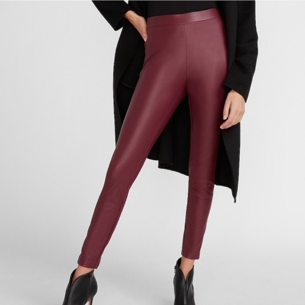 Express Burgundy Faux Leather Leggings Size Large